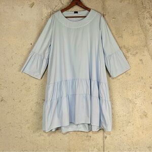 Aequamente light blue tiered long sleeve knee length babydoll dress large